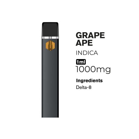 1000mg Delta 8 Vape Pen - Grape Ape - Indica - 1ml - Thumbnail 4