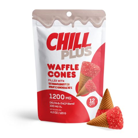 100mg D8, THCP Waffle Cones - Strawberry + White Chocolate - Thumbnail 2