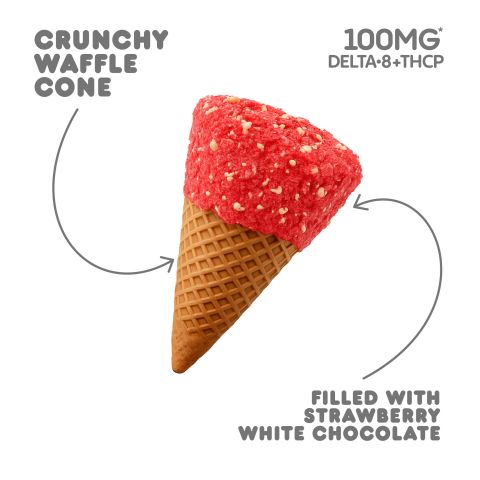 100mg D8, THCP Waffle Cones - Strawberry + White Chocolate - Thumbnail 4