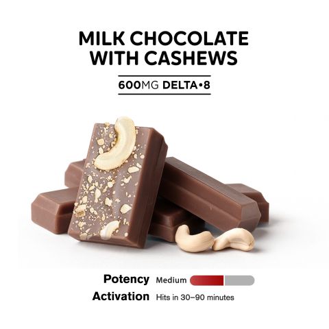 600mg Milk Chocolate & Cashews Bar - Delta 8 - Thumbnail 4