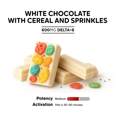 600mg White Chocolate w/ Cereal & Sprinkles Bar - Delta 8 - Thumbnail 4