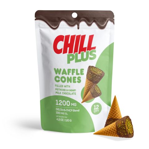 100mg Pistachio & Kadaifi + Milk Chocolate Waffle Cones - D8 & THCP - Thumbnail 2