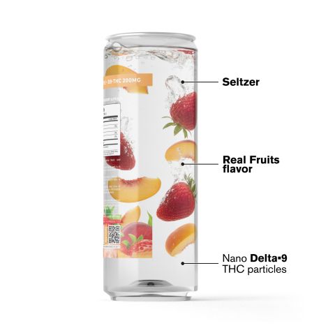 200mg Strawberry & Peach THC Seltzer - Delta 9 Nano - Fresh - Thumbnail 3