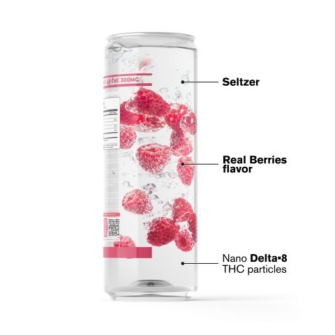 300mg Raspberry THC Seltzer - D8 Nano - Fresh - Thumbnail 3